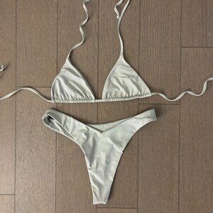 Joah Brown Triangle Bikini Top and V Cut Bikini Bottom Set